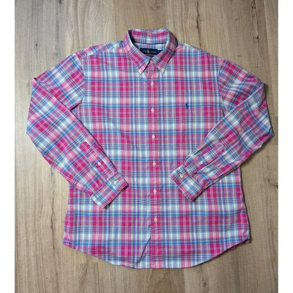 Polo Ralph Lauren Size XL Slim Fit Shirt Cotton Stretch Pink Plaid Button Up - Picture 3 of 8